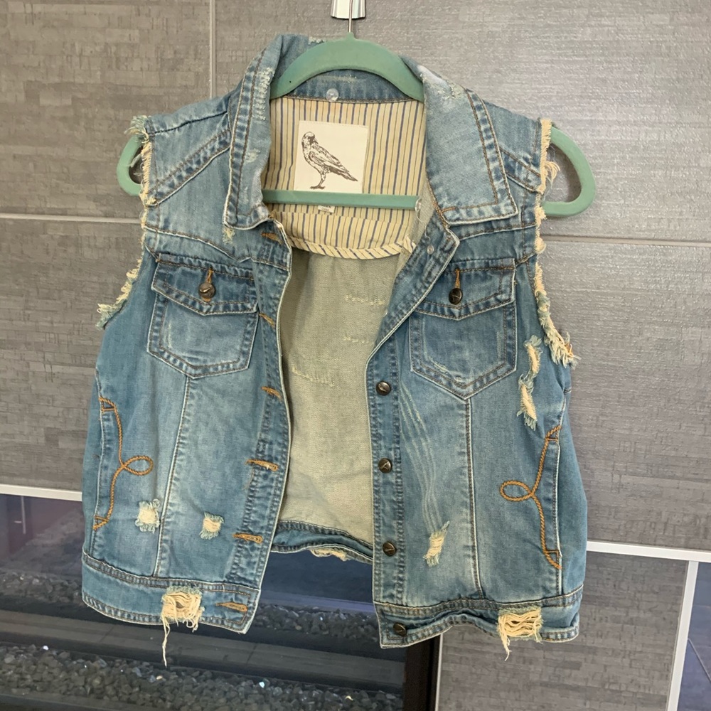 White crow distressed denim vest